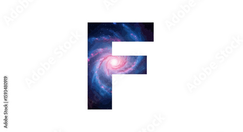 Vector galaxy letter f space nebula cosmic alphabet design astronomical typography initial interstellar artwork