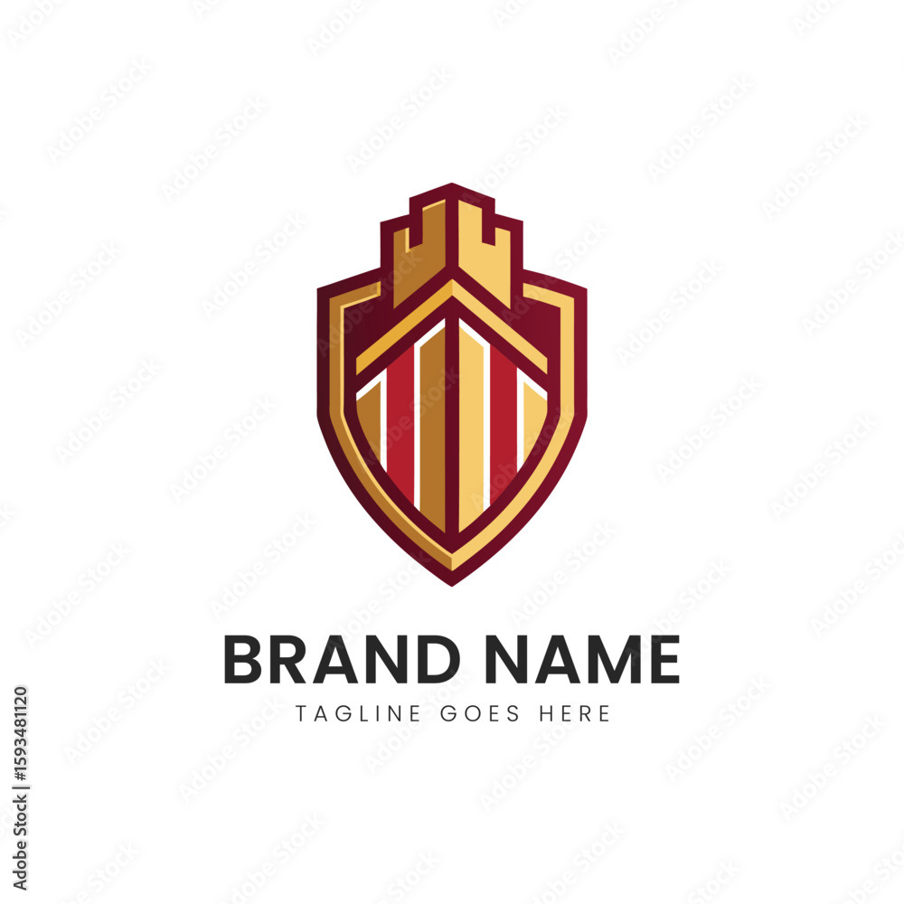 Stylized shield logo featuring bold red and gold stripes, symbolizing strength and security, suitable for branding and marketing purposes. Stylized shield logo featuring bold red and gold stripes, symbolizing strength and security, suitable for branding and marketing purposes.
