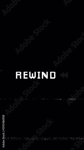 Vertical rewind button VHS Retro Screen. 4k video. alpha channel