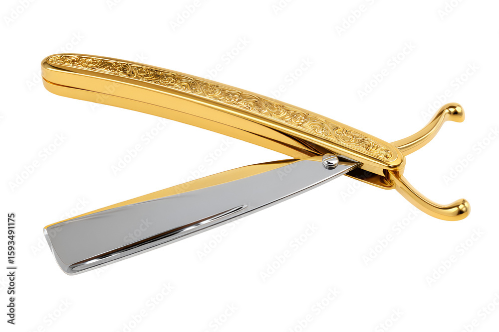 Obraz premium Gold ornate straight razor barber tool luxury shaving