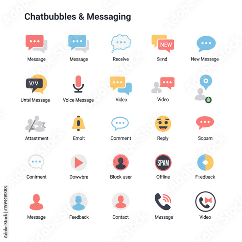 Set of chat bubble and messaging icons on a white background layout