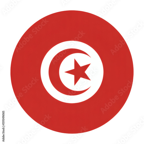 Free Download Tunisian flag emblem featuring a white crescent and star on a red circle, transparent background - GFXLoad