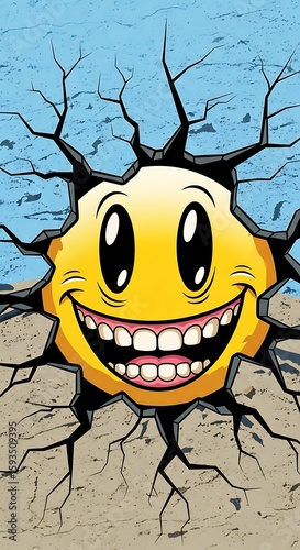 Smiley Face Breaking Through Cracked Surface