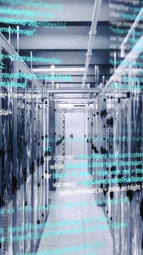 Computer code animation over servers in data center