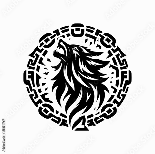 Vector Silhouette Logo of Fenrir the Norse Wolf – Mythical Beast from Nordic Legends