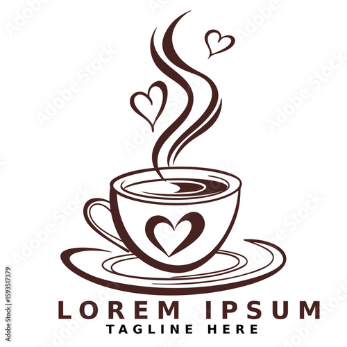 Steaming Coffee Cup with Hearts for Love or Cafe Theme