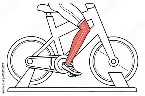 Person cycling on stationary bike with red compression sleeve