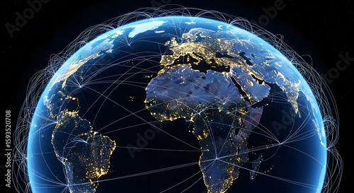 Global Network Connecting Continents on Planet Earth at Night
