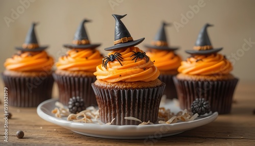 Spooky Witch Hat Halloween Cupcakes. Easy Halloween Witch Cupcakes Idea. Festive Halloween Cupcakes with Spiders. Homemade Witch Hat Cupcakes Treat. Fun and Spooky Halloween Dessert