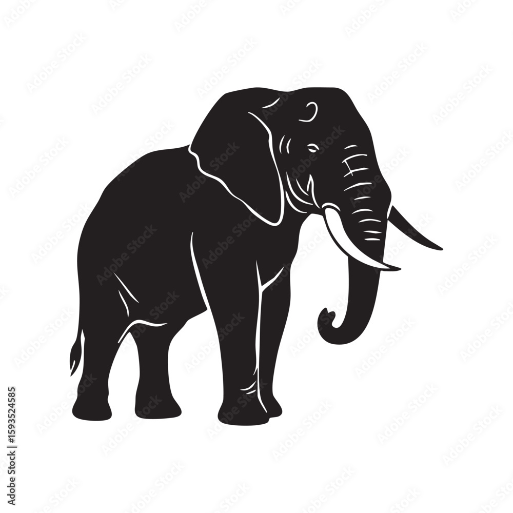 Fototapeta premium African elephant silhouette isolated on white background