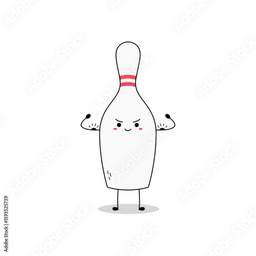 Cute Bowling Pin cartoon character flexing muscle doodle