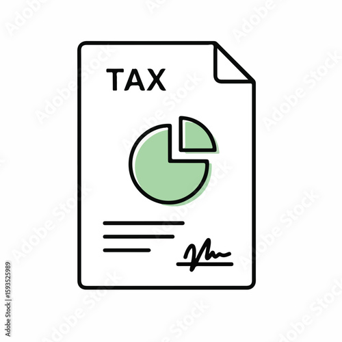 Tax document with pie chart and signature in minimalistic design  