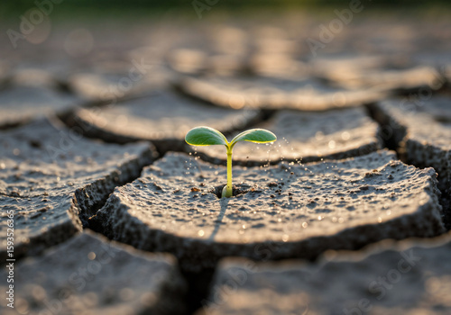 Small Plant Growing in Parched Earth Highlighting Environmental Challenges
