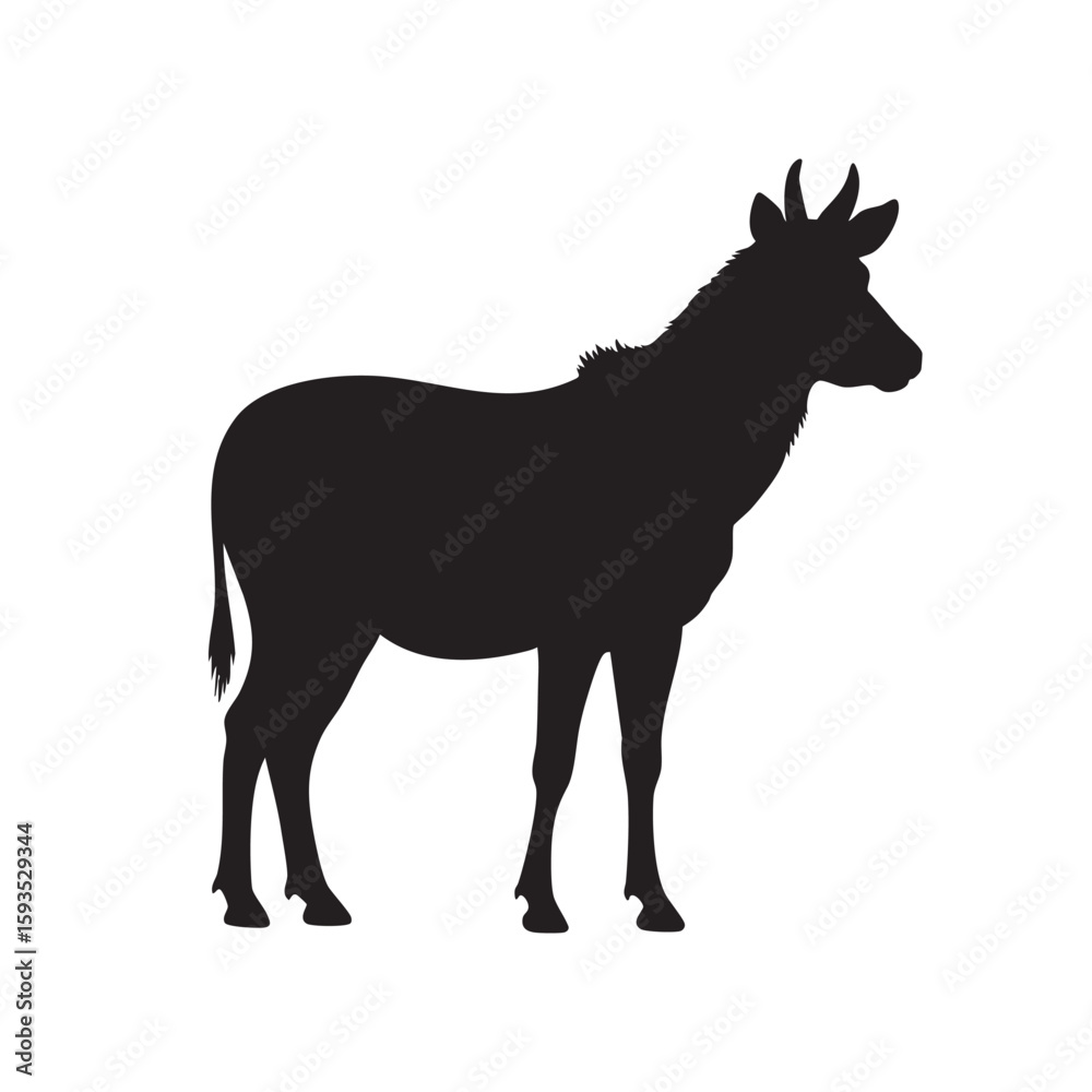 Fototapeta premium Black silhouette of a standing antelope isolated on white background silhouette
