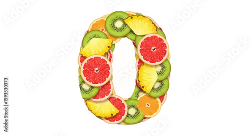 Vector letter o fruit salad alphabet healthy eating concept fresh fruits colorful vibrant design summer diet food art
