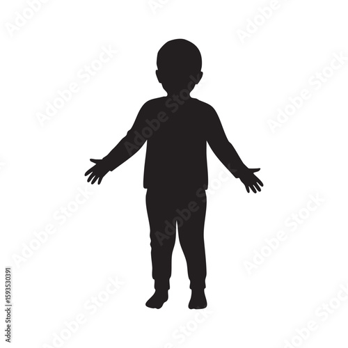 Child silhouette with arms outspread isolated on white background silhouette