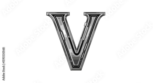 Vector download metallic letter v vector image in silver color for graphic design and typography projects free use
