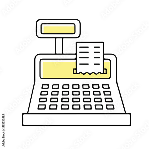 Cash register with receipt printout in minimalist design  