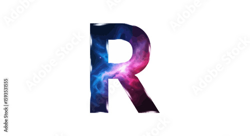 Vector letter r galaxy space nebula cosmic design, alphabet initial r, creative r letter, r typography, r logo design