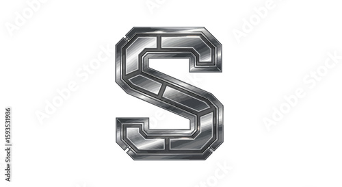 Vector letter s metal font design, metallic alphabet initial, steel typography, industrial style letterform