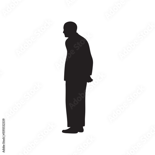 Man standing back turned silhouette isolated on white background