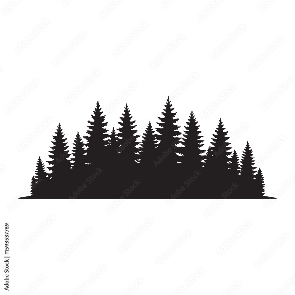 Obraz premium Dark evergreen forest silhouette isolated on white background