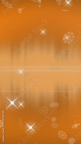 Animation of snowflakes and stars falling on orange background