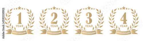 Set of Golden Number Award on Award numbers logotype set. Number Ranking 1 2 3 4 5. Vector Illustration 1,2,3,4 golden award wreath vector. 