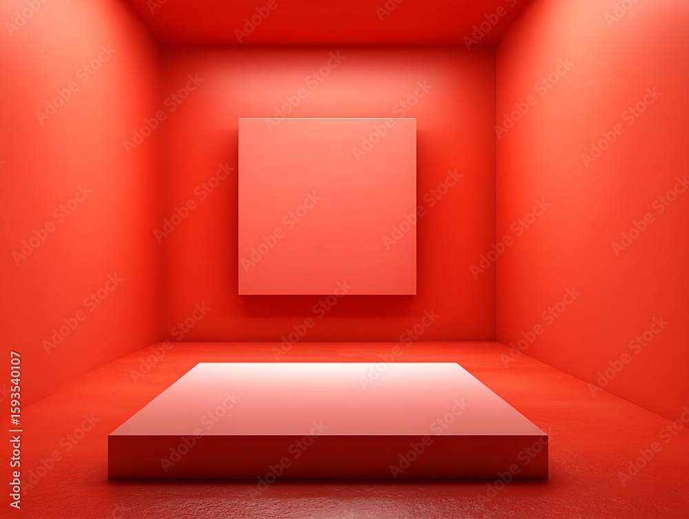 Obraz premium Red Room with Square Platform and Wall Panel