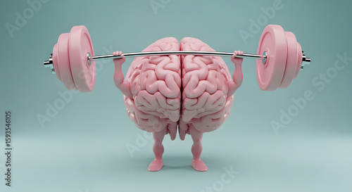 Humorous Brain Character Lifting Weights for Mental Strength Concept