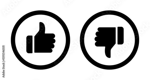 Like, dislike, thumbs up, thumbs down hand gestures, Rating and feedback satisfied, unsatisfied, social media flat icons set in black color, vector illustration.