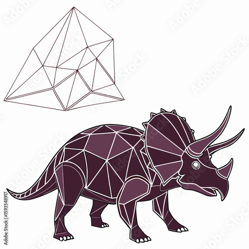 Polygon Triceratops with Horns - Flat Vector Illustration
