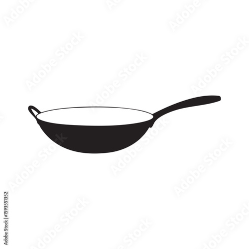 Black silhouette of a cooking wok isolated on white background