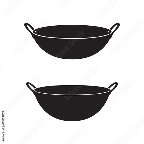 Two black wok silhouettes isolated on white background