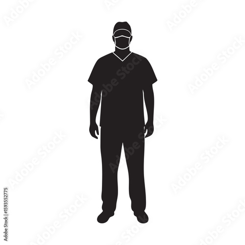 Doctor in scrubs silhouette isolated on white background