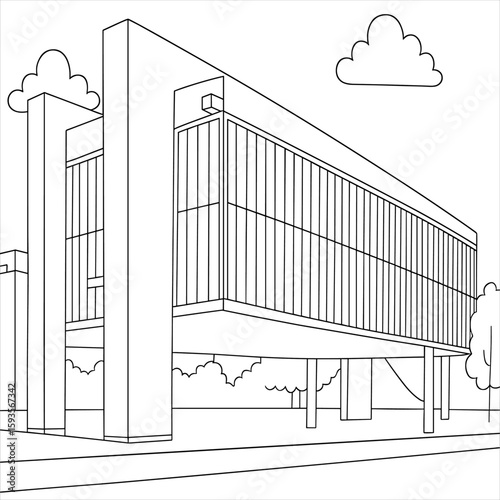 Modern architecture building coloring page for kids and adults to print