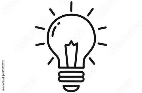 アイデア発想のひらめきを表す電球の線画アイコン