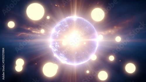 Radiant spirit orbs glowing in outer space with cosmic energy and ethereal aura.