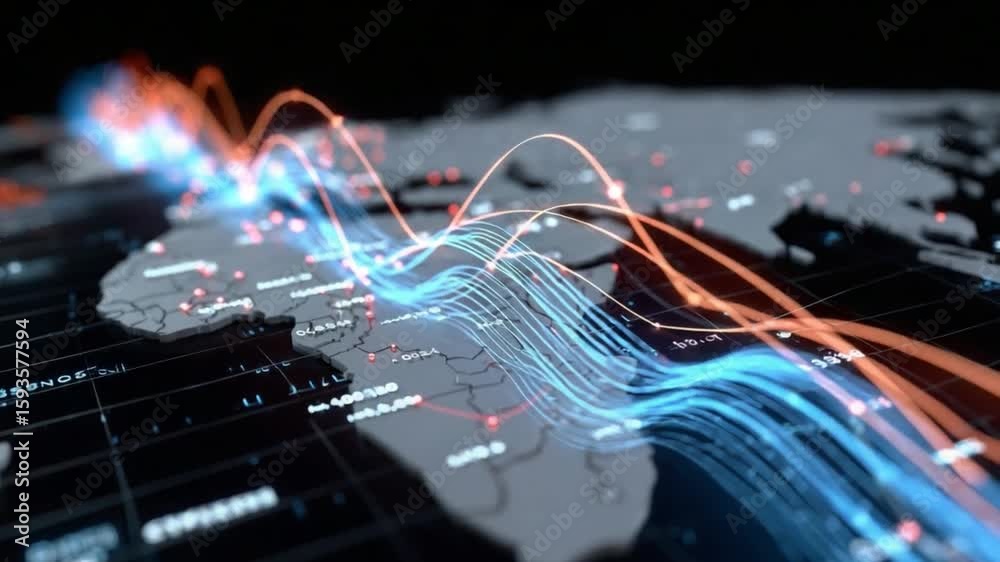 Global Data Flow: Dynamic visual representing interconnected data ...