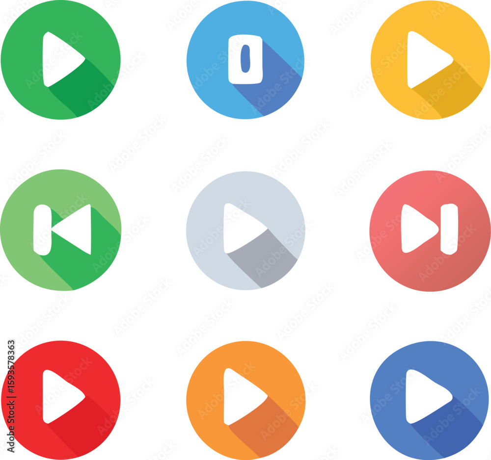Colorful Media Player Buttons Play, Pause, Rewind, and Fast Forward Icons Colorful Media Player Buttons Play, Pause, Rewind, and Fast Forward Icons