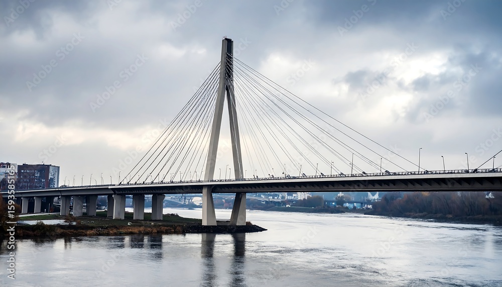 Fototapeta premium Modern cable-stayed bridge over a river