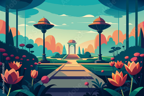 Enchanting garden path leading to a grand gazebo