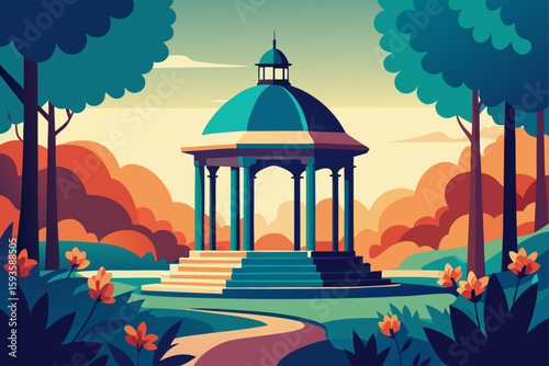 Serene gazebo in a colorful autumn park