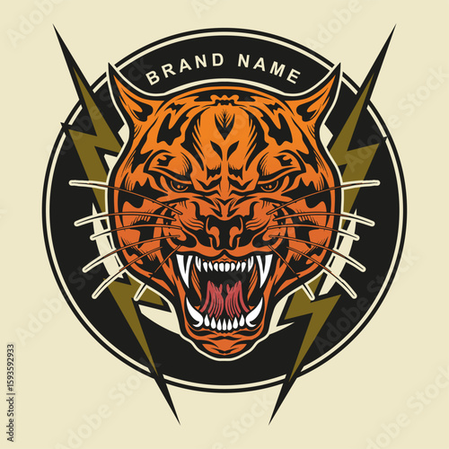 Tiger head Angry. Lightning. Esport logo