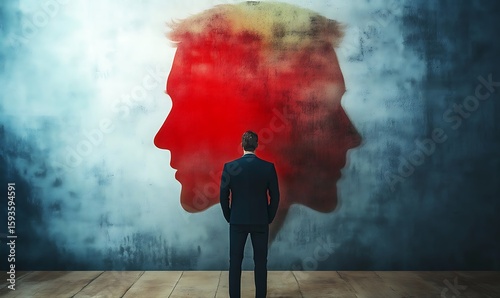 Unconscious bias concept - attitudes or stereotypes that affect our understanding, actions, and decisions in an unconscious manner. Implicit bias. Social norms or cultural influences. Man and notes.