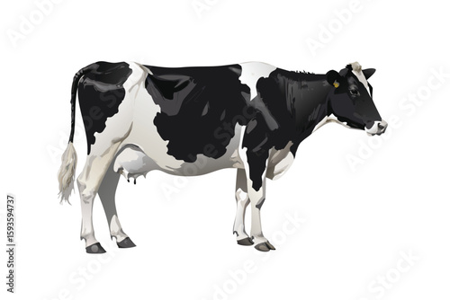 Photorealistic Dairy Cow Vector Illustration. Full Body Holstein Breed on White Background