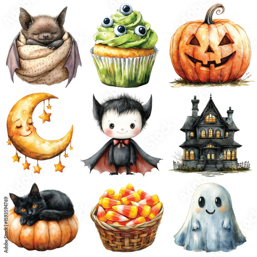 Hand-Painted Halloween Clipart Collection