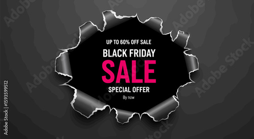 Black Friday Sale Announcement Stunning torn paper design with a vivid message, perfect for promotional offers