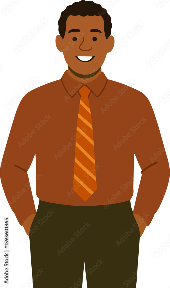 Fototapeta premium Animated Man in Brown Shirt and Tie
