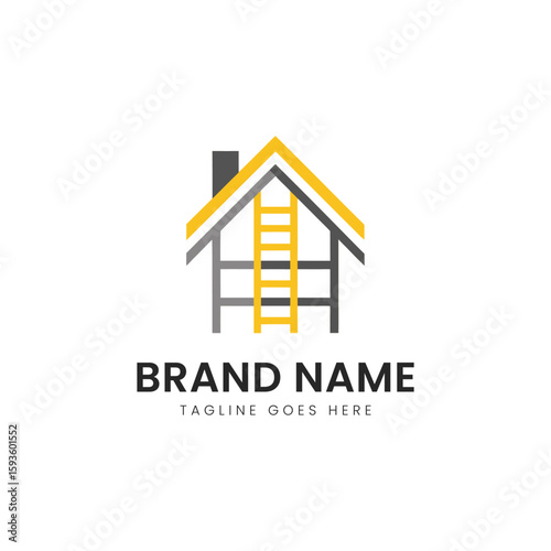 Stylized logo of a house with a yellow ladder, symbolizing construction and home improvement services. Modern and minimalistic design.